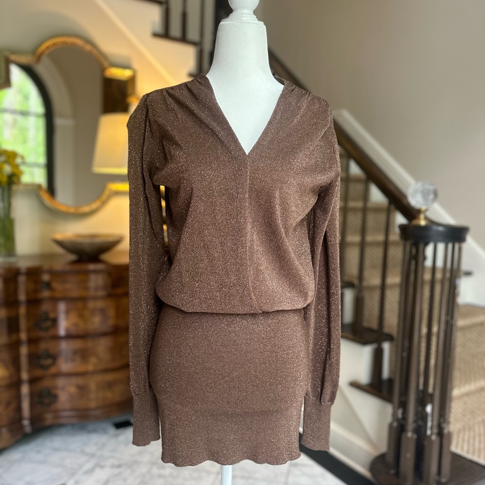 Elegant Brown V-Neck Dress